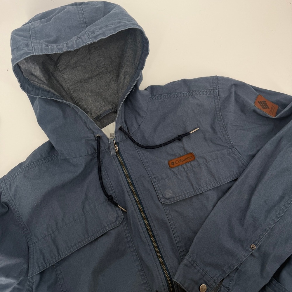 Columbia Mens Blue Hooded Utility Jacket Full Zip Workwear Coat XO0036 Large